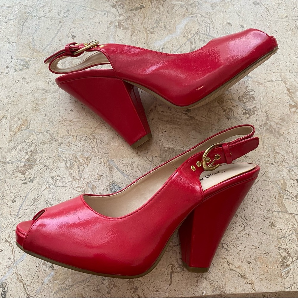 Red Faux Leather Elegant Open Toe High Heel Platform Sandal Size 6.5 M Chadwicks